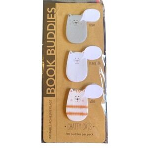 Chatty Cats Book Buddies Adhesive Flags Book Club writable Sticky Note 105ct NEW